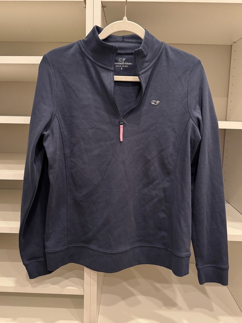 Vineyard Vines Navy Blue Quarter-Zip 100% Cotton Pullover, Size Small
